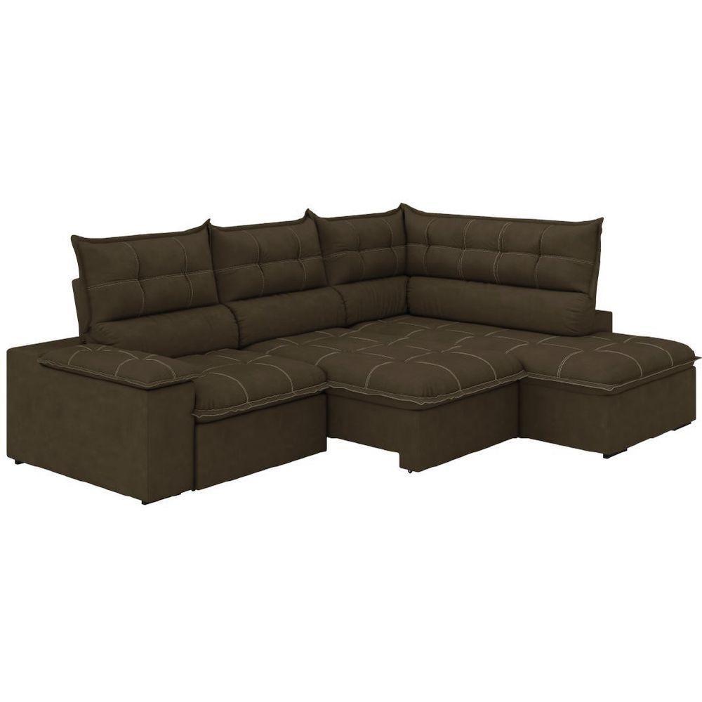 Sofá Bipartido Retrátil E Reclinável 5 Lugares Veludo Fofão Marrom Luizzi Marrom - 1