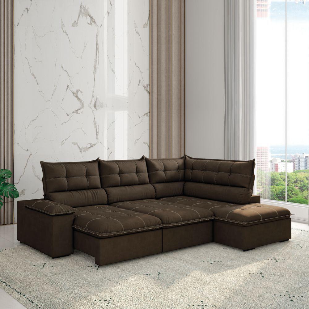 Sofá Bipartido Retrátil E Reclinável 5 Lugares Veludo Fofão Marrom Luizzi Marrom - 2