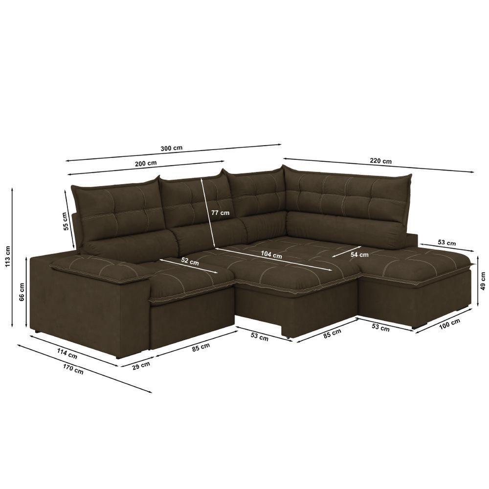 Sofá Bipartido Retrátil E Reclinável 5 Lugares Veludo Fofão Marrom Luizzi Marrom - 3