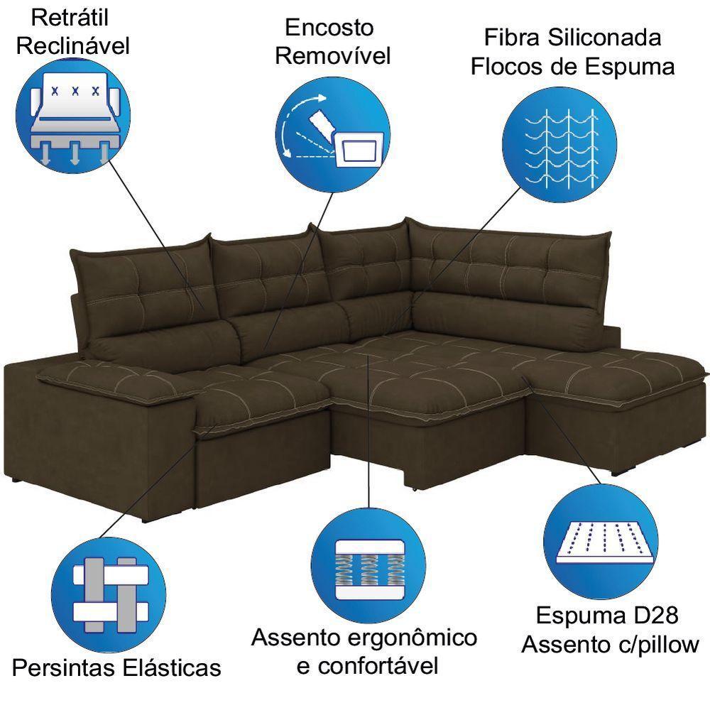 Sofá Bipartido Retrátil E Reclinável 5 Lugares Veludo Fofão Marrom Luizzi Marrom - 4