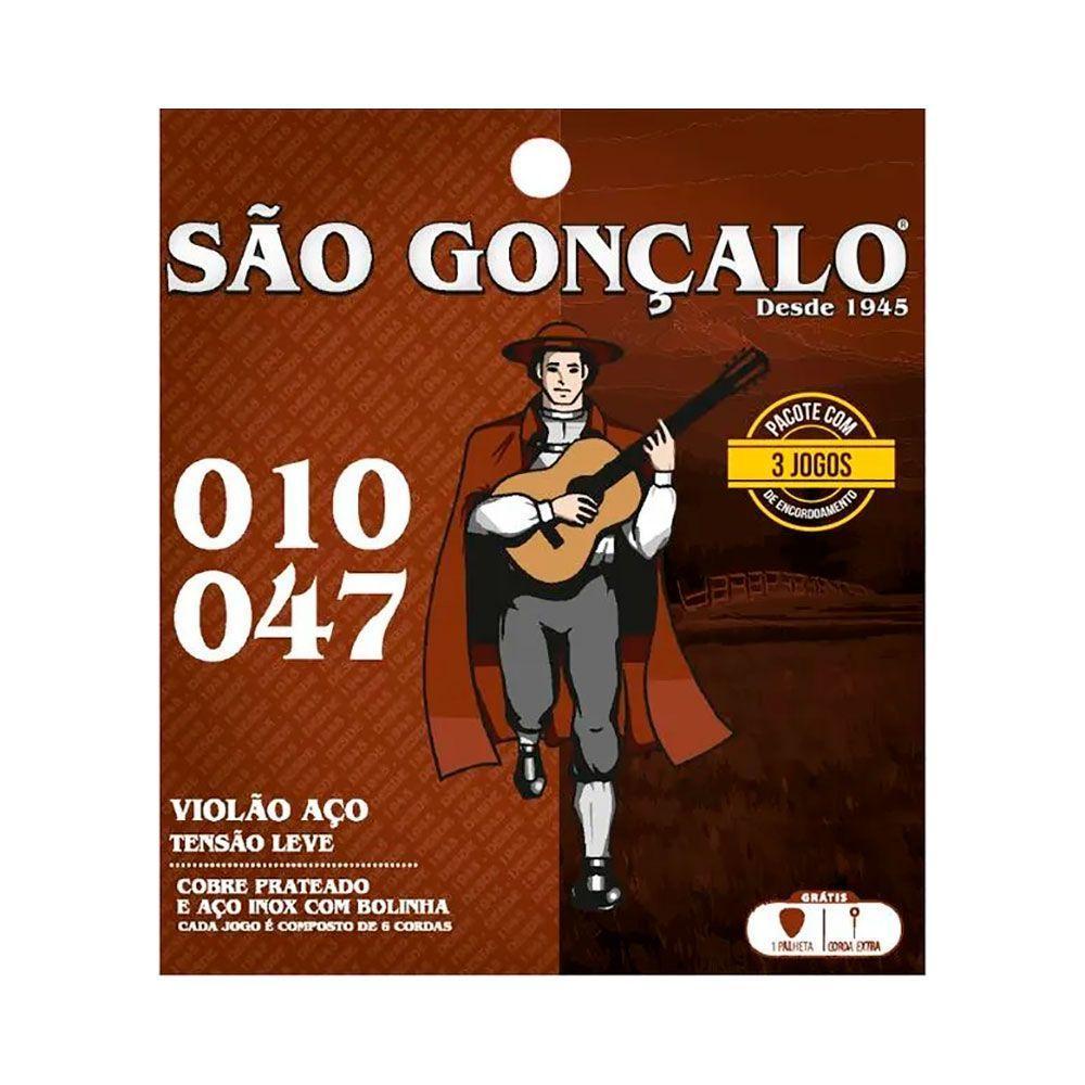 Kit C/ 3 Jogos De Cordas São Gonçalo Violão Aço 10/47 Ec0579 - 1