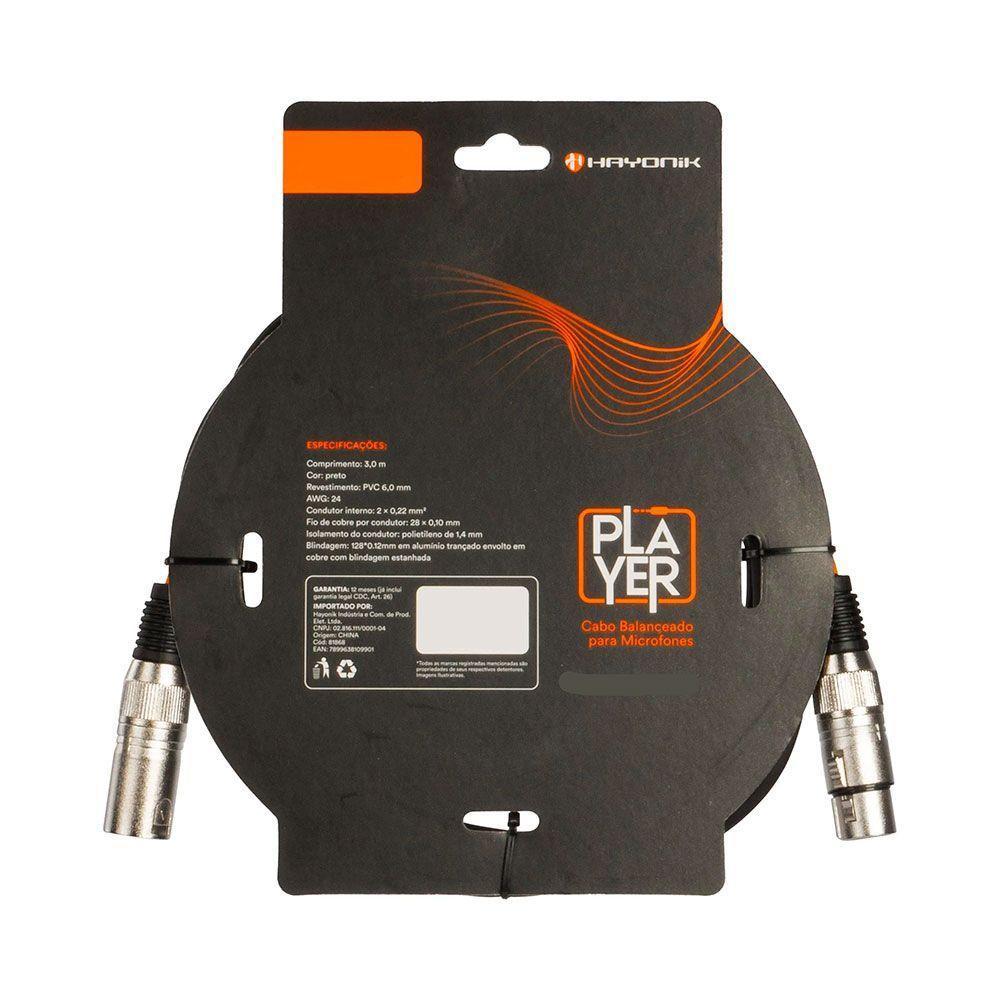 Cabo Para Microfone Hayonik Player Xlr/xlr 3 Metros - Cb0527 - 3