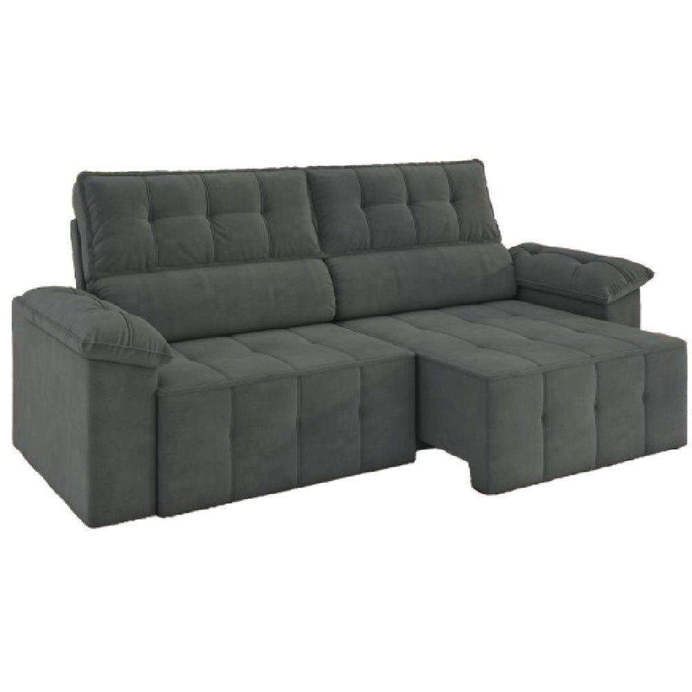 Sofá Retrátil E Reclinável 3 Lugares 2,20m Veludo Santorini Cinza Luizzi Cinza - 1