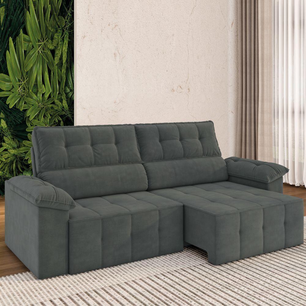 Sofá Retrátil E Reclinável 3 Lugares 2,20m Veludo Santorini Cinza Luizzi Cinza - 2