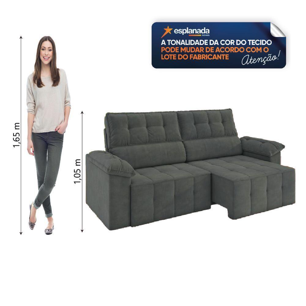 Sofá Retrátil E Reclinável 3 Lugares 2,20m Veludo Santorini Cinza Luizzi Cinza - 5