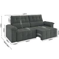 Sofá Retrátil E Reclinável 3 Lugares 2,20m Veludo Santorini Cinza Luizzi Cinza - 3