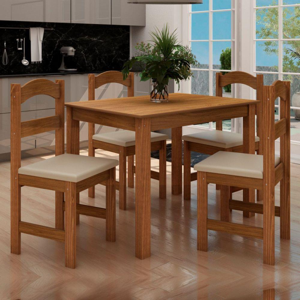 Mesa Com 4 Cadeiras Pés Madeira Praiana Arauna Freijó - 1