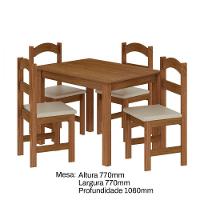 Mesa Com 4 Cadeiras Pés Madeira Praiana Arauna Freijó - 4