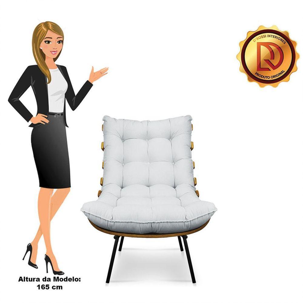 Kit 02 Poltronas Costela Linho Base De Metal - D'Rossi A05 Cinza Claro - 3