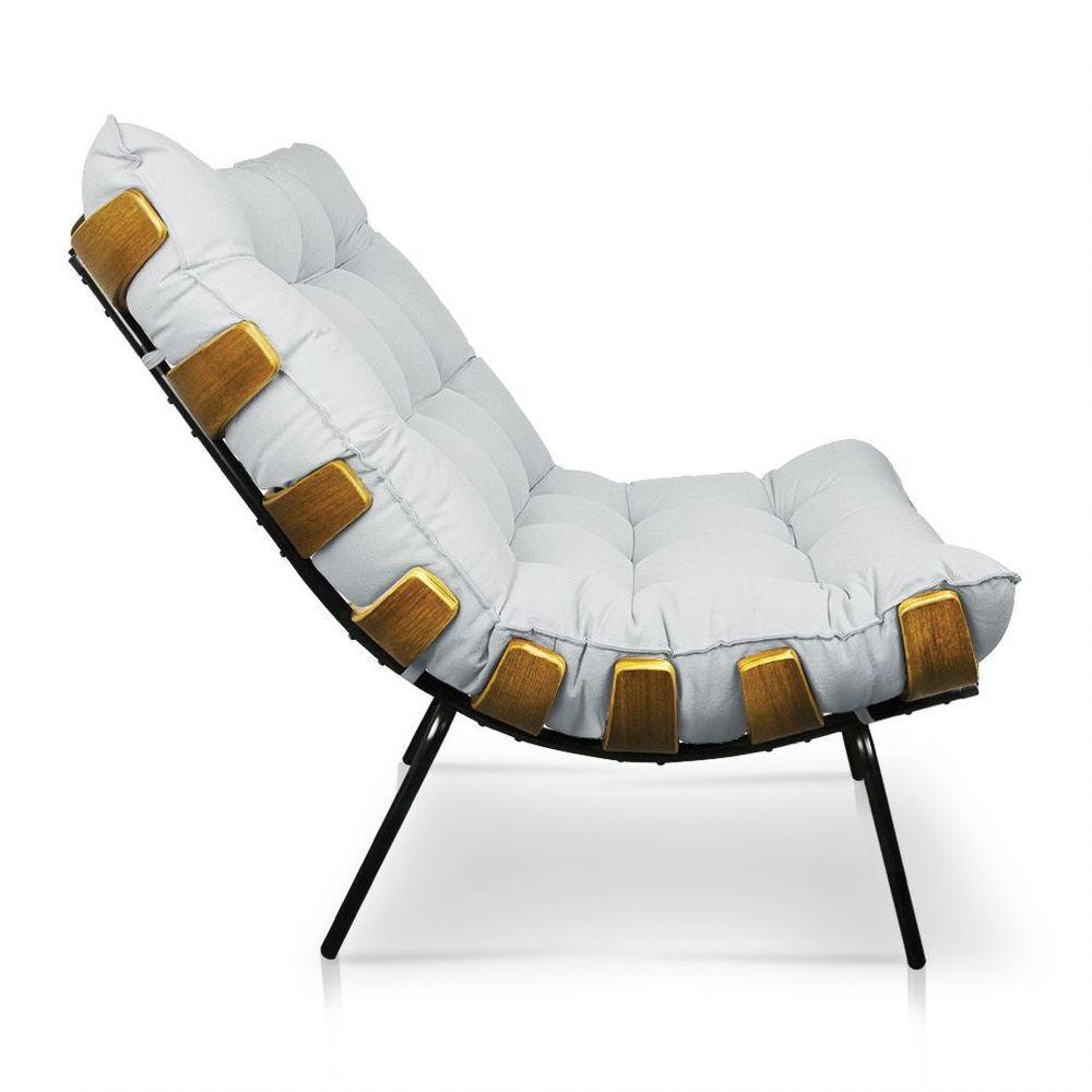 Kit 02 Poltronas Costela Linho Base De Metal - D'Rossi A05 Cinza Claro - 4