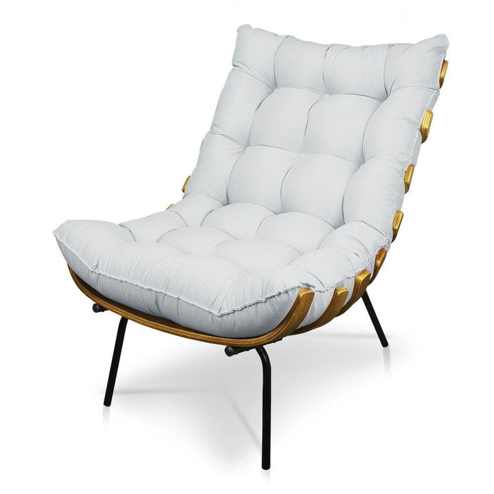 Kit 02 Poltronas Costela Linho Base De Metal - D'Rossi A05 Cinza Claro - 5