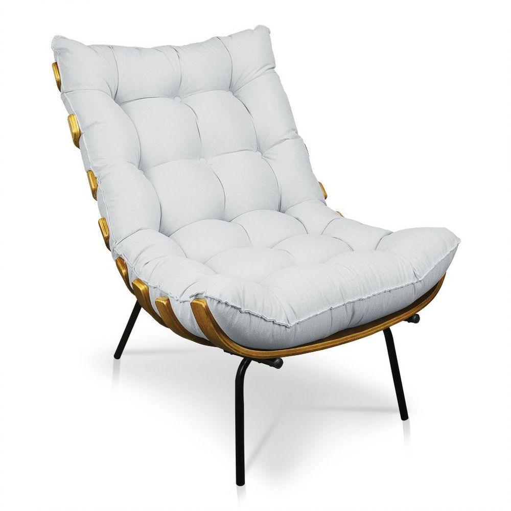 Kit 02 Poltronas Costela Linho Base De Metal - D'Rossi A05 Cinza Claro - 7