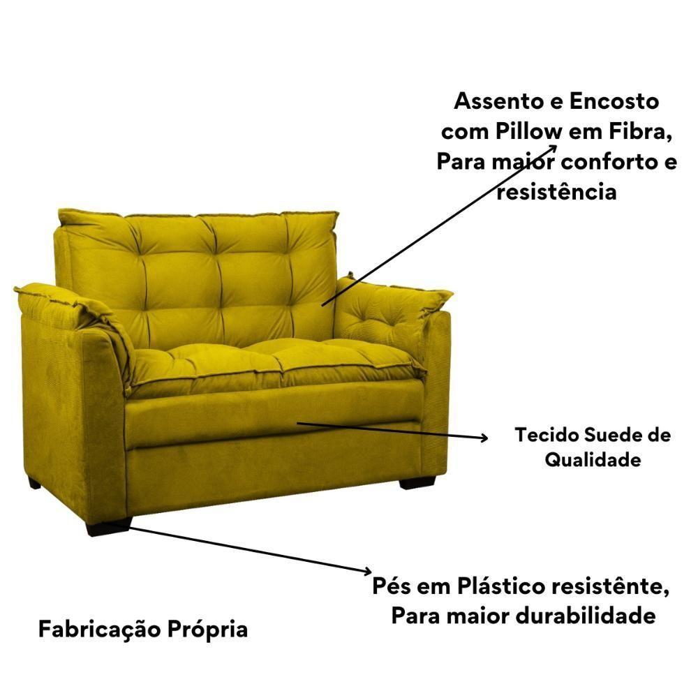 Sofá 2 Lugares Confortável Pequeno 140cm Small Cores Herrero Amarelo - 4