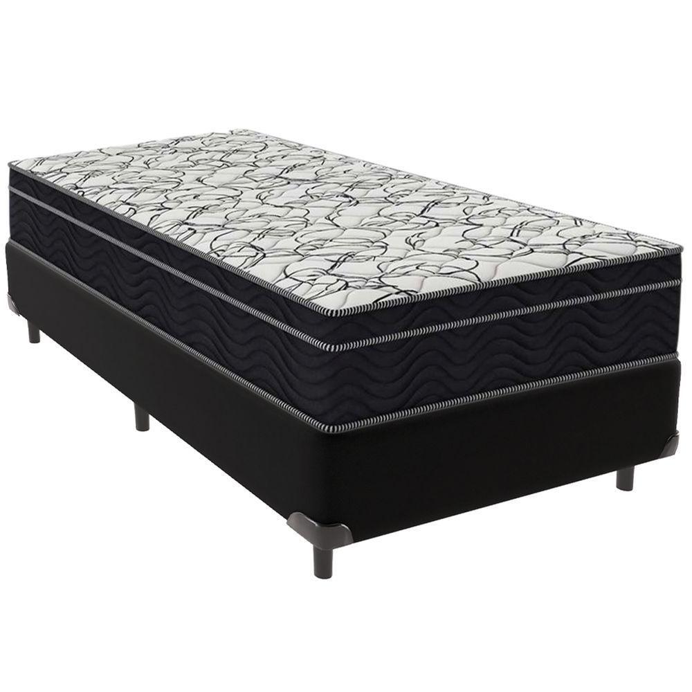 Cama Box Preto E Colchão Airtech 150 Espuma D45 Solteiro Ortobom - 1