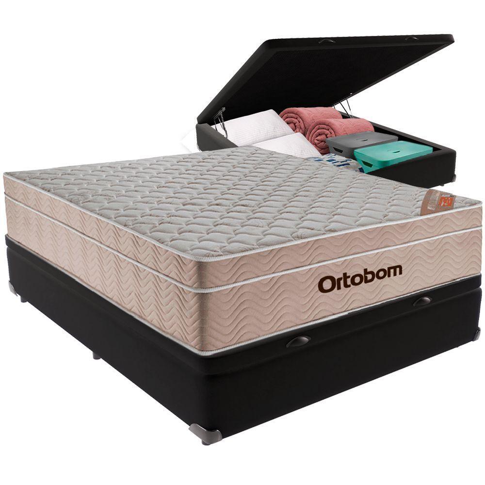 Cama Box Baú E Colchão Airtech Springpocket Molas Ensacadas Casal Ortobom Casal Preto - 1