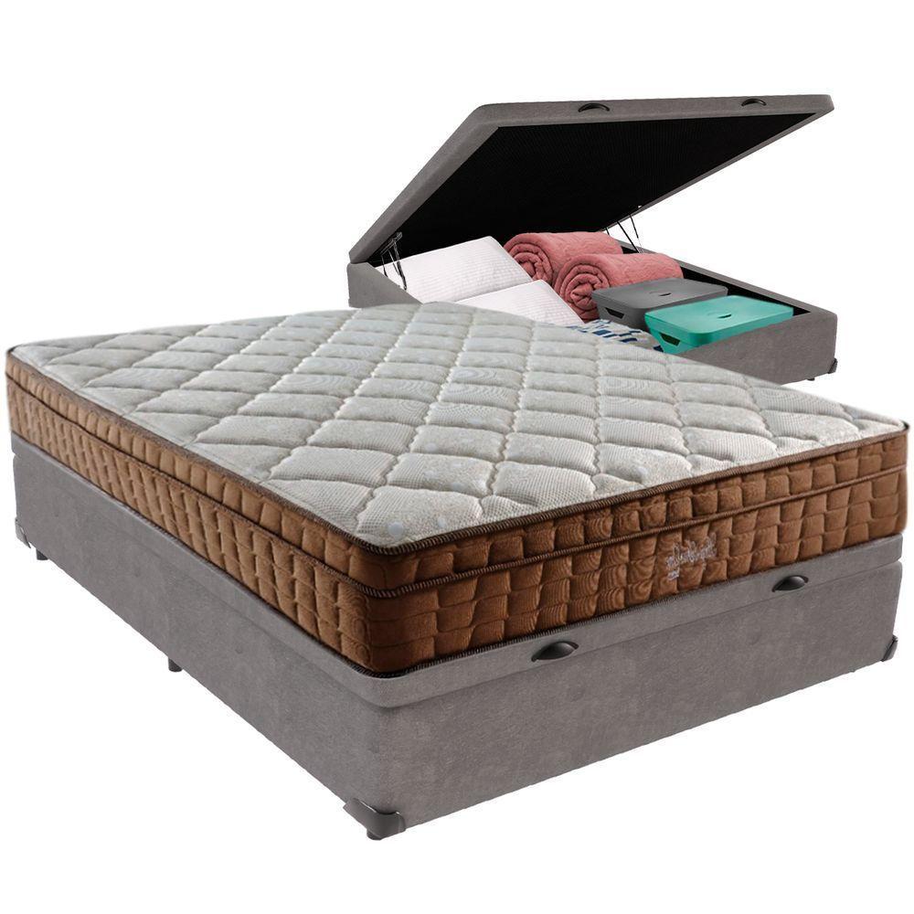 Cama Box Baú E Colchão Anjos Star Pillow In Molas Ensacadas Casal Anjos Casal Cinza - 1