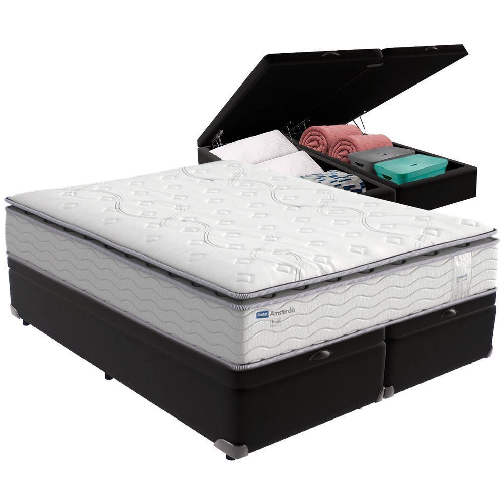 Cama Box Baú E Colchão Amsterdã Molas Ensacadas Queen Probel Queen Preto - 1