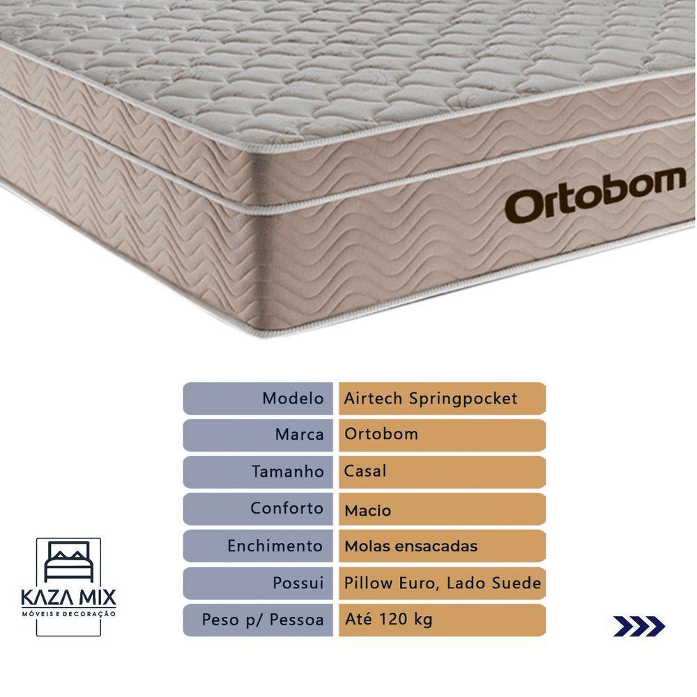 Cama Box Baú E Colchão Airtech Springpocket Molas Ensacadas Casal Ortobom Casal Marrom - 2