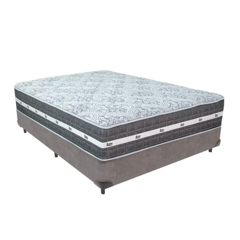 Cama Box Cinza E Colchão Black Graphite Molas Ensacadas Casal 138x188x32 Anjos - 1