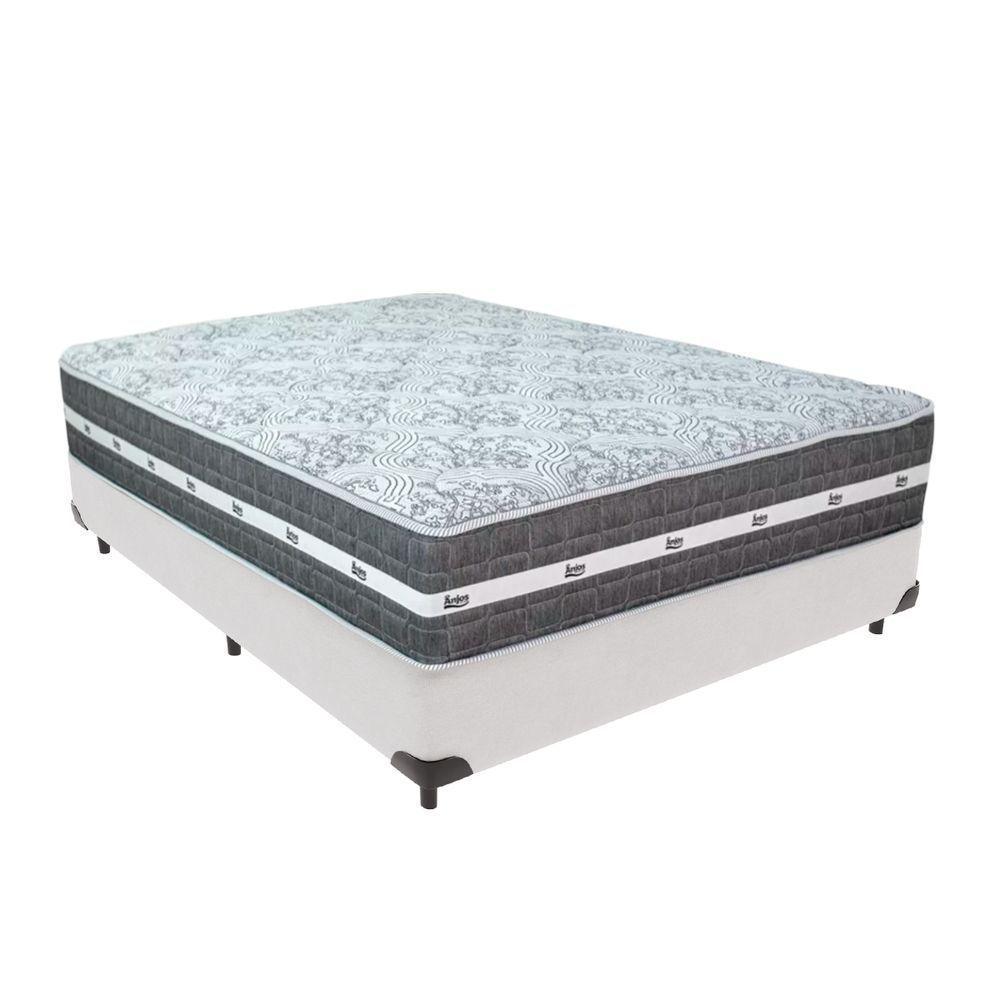 Cama Box Branco E Colchão Black Graphite Molas Ensacadas Casal 138x188x32 Anjos - 1