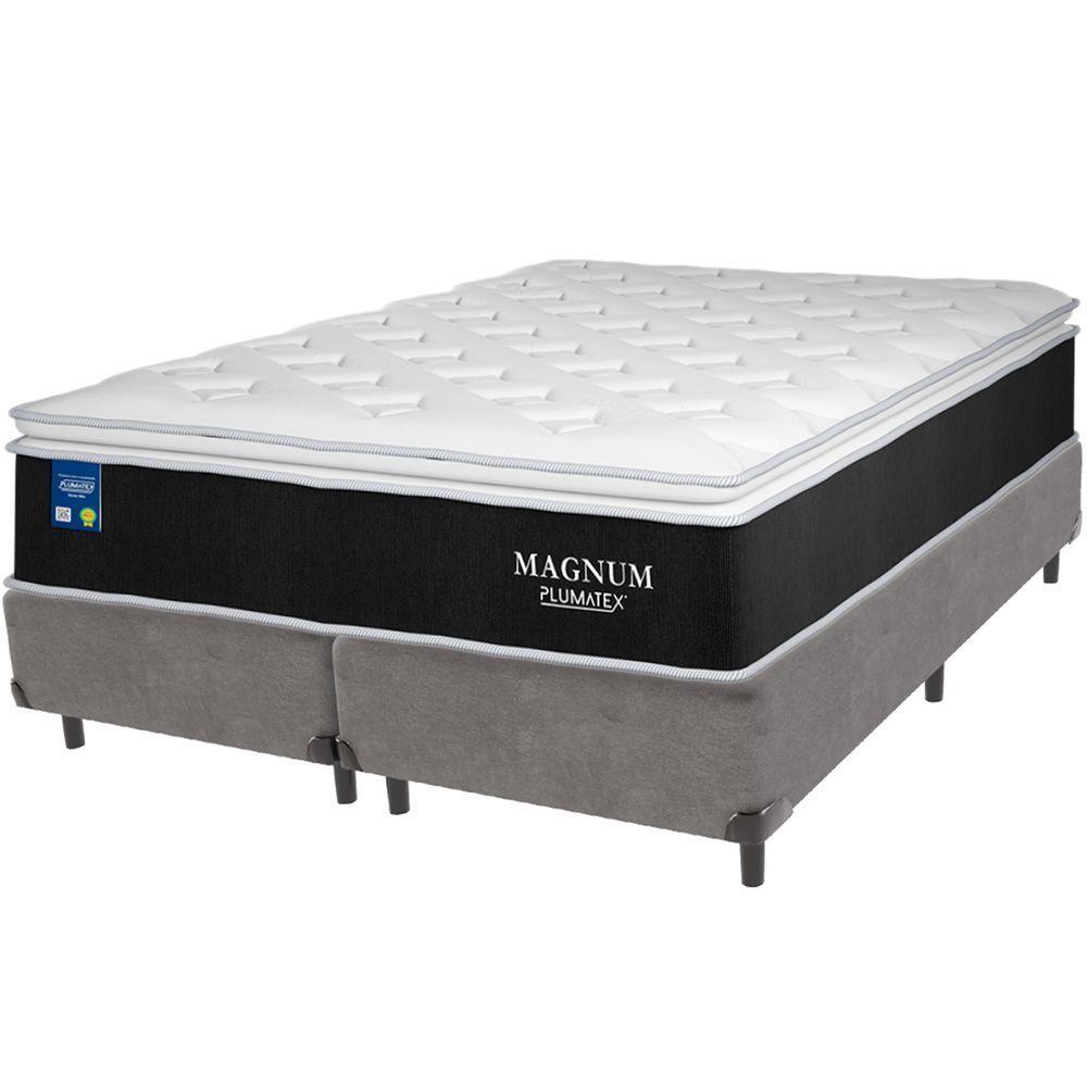 Cama Box Cinza E Colchão Magnum Molas Ensacadas Queen Plumatex - 1