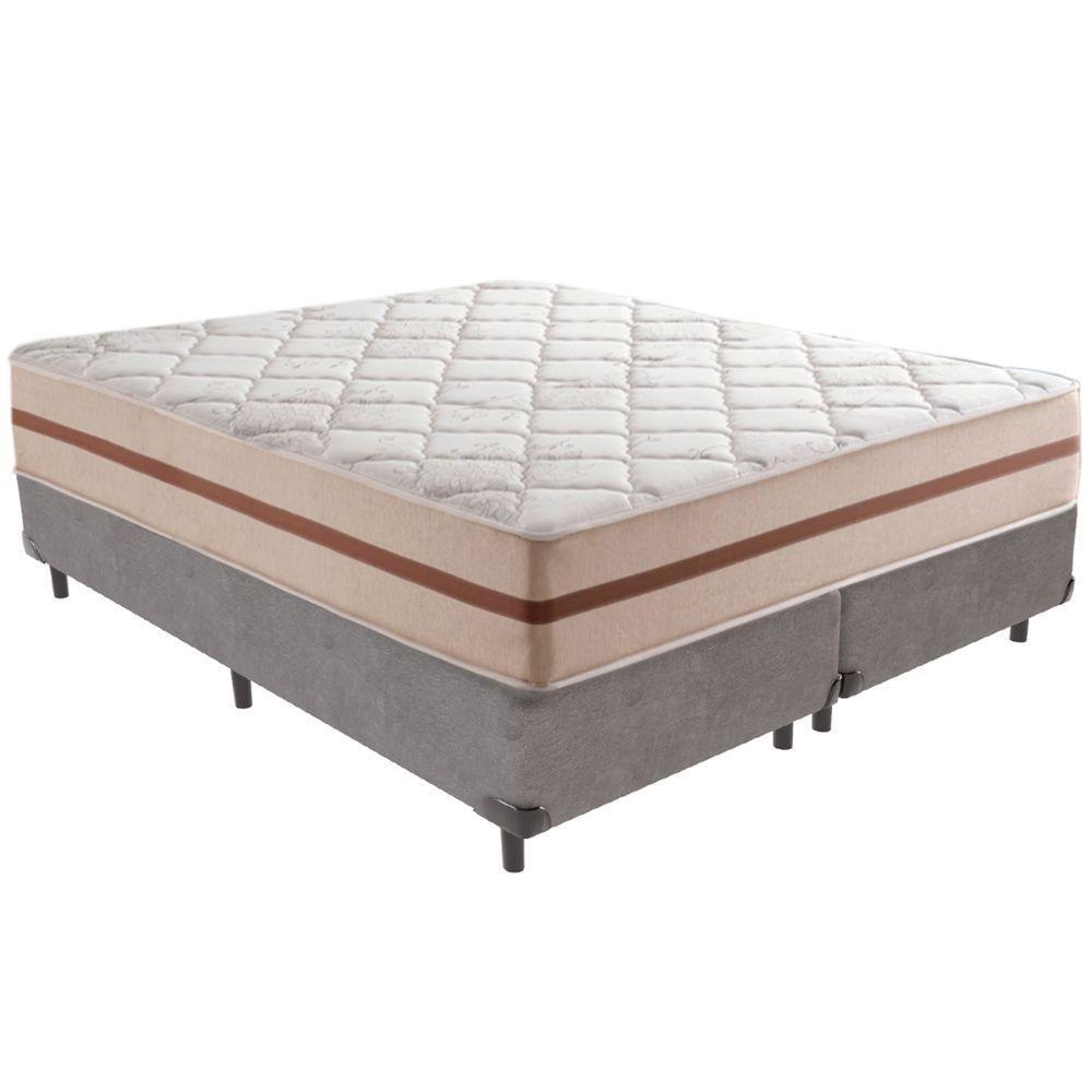 Cama Box Cinza E Colchão Classic 22 Cm Molas Ensacadas Queen Anjos - 1