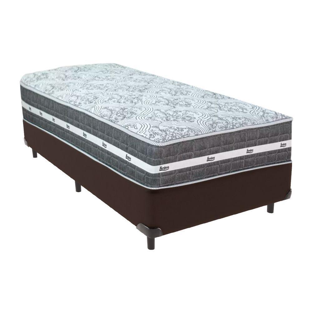 Cama Box Marrom E Colchão Black Graphite Molas Ensacadas Solteiro 88x188x32 Anjos - 1
