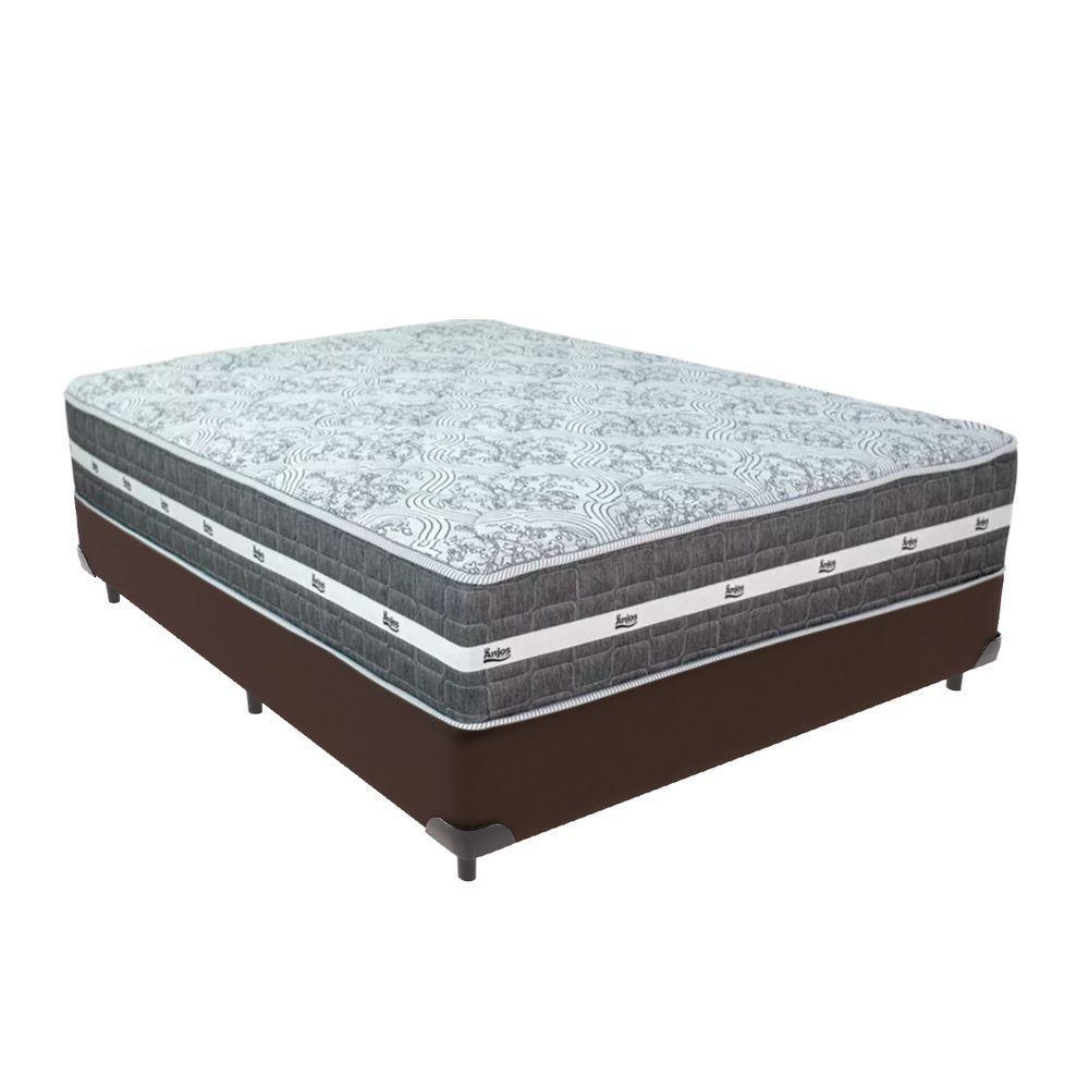 Cama Box Marrom E Colchão Black Graphite Molas Ensacadas Casal 138x188x32 Anjos - 1