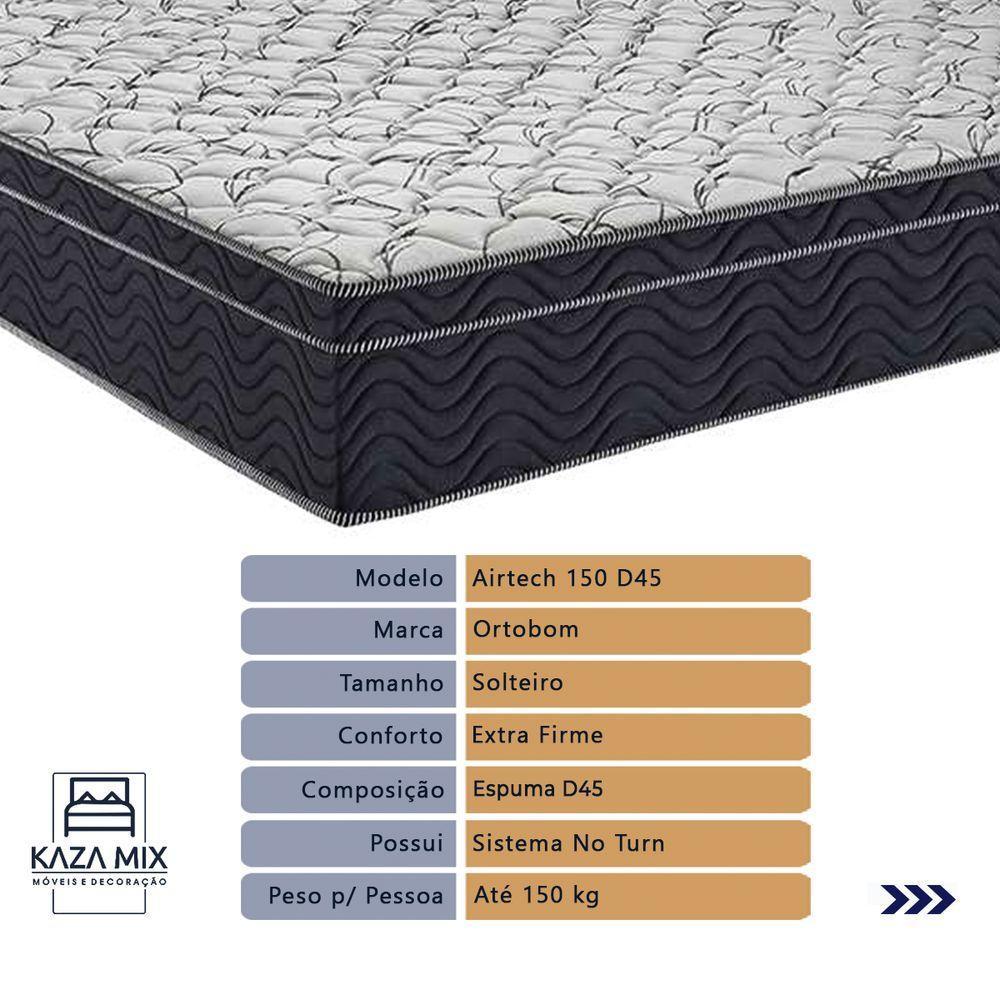 Cama Box Branco E Colchão Airtech 150 Espuma D45 Solteiro Ortobom - 2