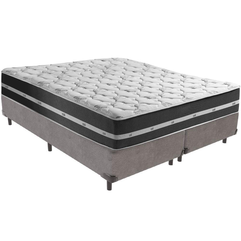 Cama Box Cinza E Colchão Classic Preto Molas Ensacadas Queen Anjos - 1