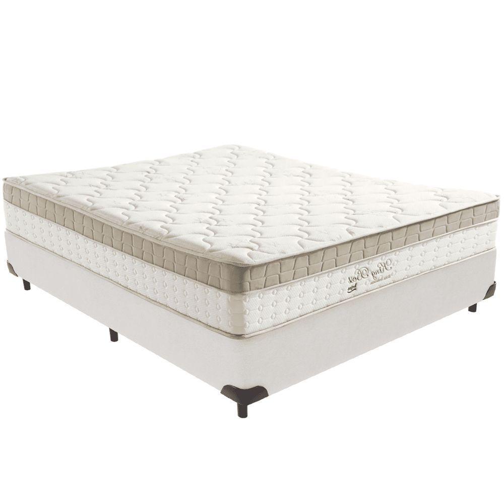Cama Box Branco E Colchão King Best Bege Molas Ensacadas Casal Anjos - 1
