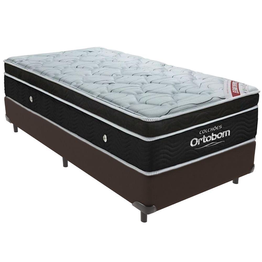 Cama Box Marrom E Colchão Elegant Molas Ensacadas Solteiro Ortobom - 1