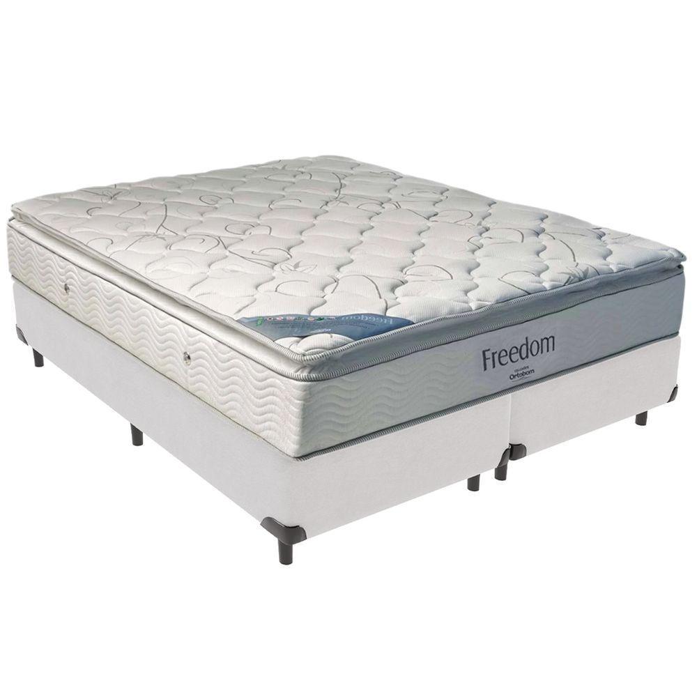 Cama Box Branco E Colchão Freedom Molas Ensacadas Queen Ortobom - 1