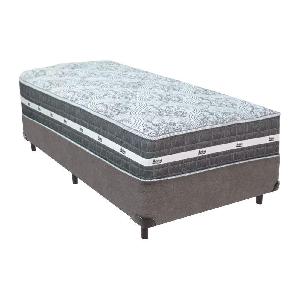 Cama Box Cinza E Colchão Black Graphite Molas Ensacadas Solteiro 88x188x27 Anjos - 1