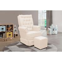 Poltrona De Amamentação Balanço Ellen Com Puff Linho Bege - 3