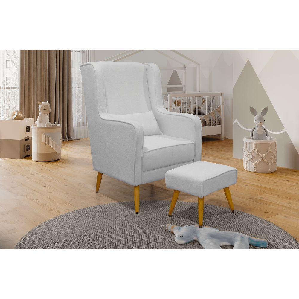 Poltrona De Amamentação Pé Palito Eduarda Com Puff Veludo Cinza - 2