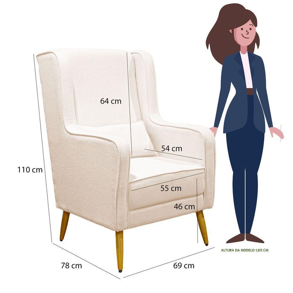 Poltrona De Amamentação Pé Palito Eduarda Com Puff Veludo Bege - 3