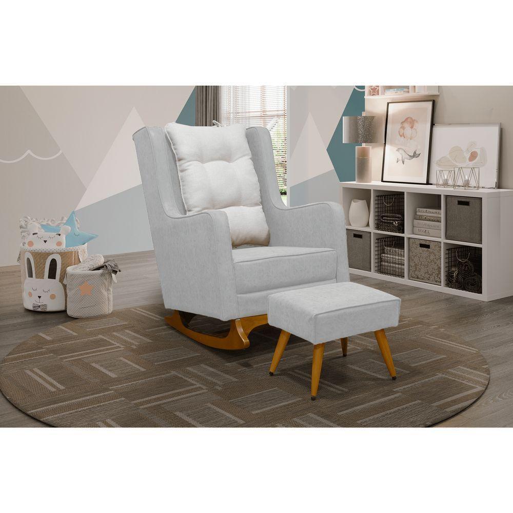 Poltrona De Amamentação Balanço Diana Com Puff Veludo Cinza - 3