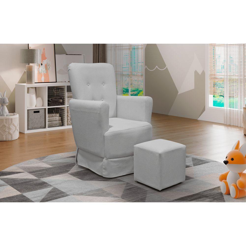 Poltrona De Amamentação Balanço Lis Com Puff Linho Cinza - 2