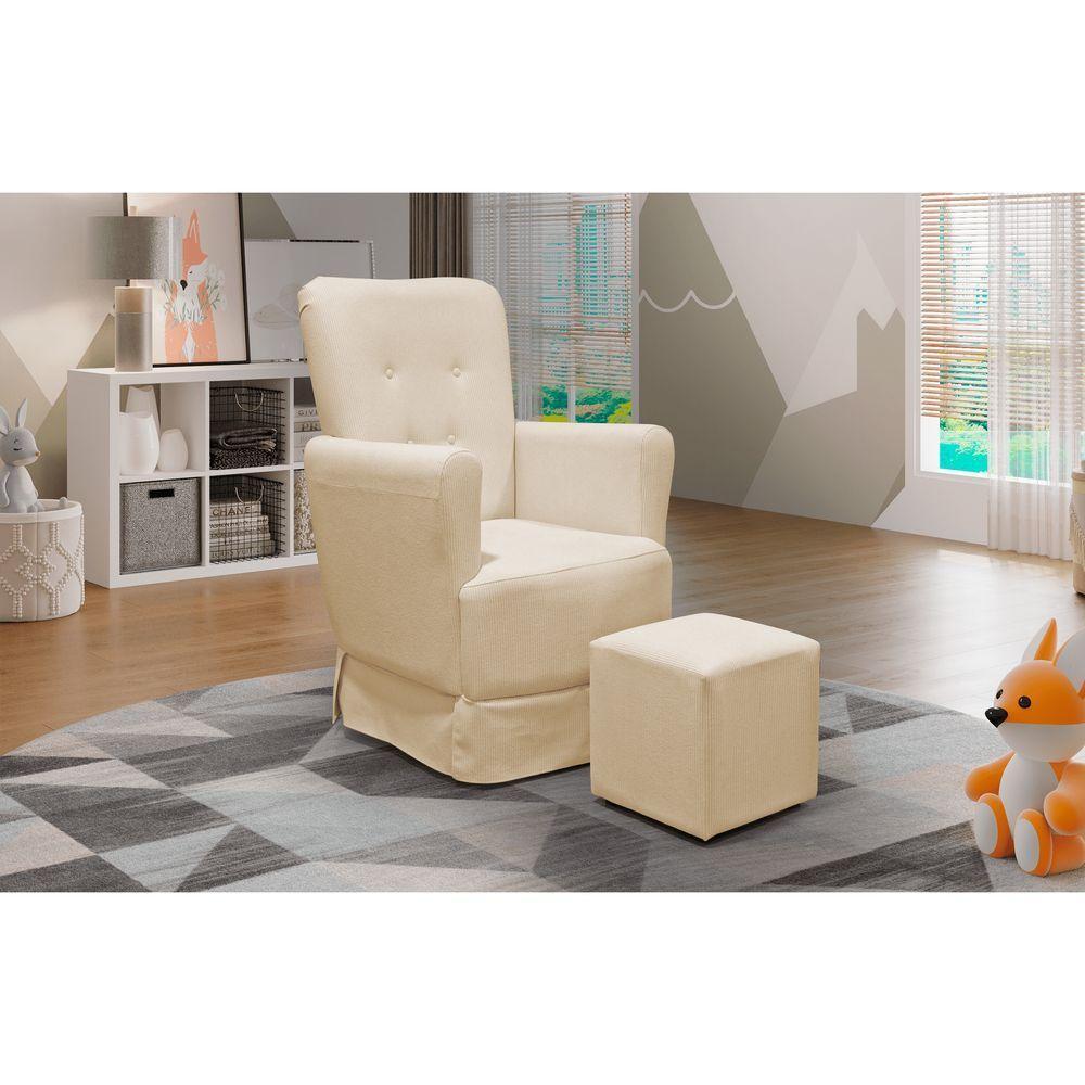 Poltrona De Amamentação Balanço Lis Com Puff Veludo Bege - 3