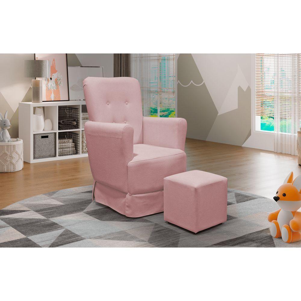 Poltrona De Amamentação Balanço Lis Com Puff Linho Rose - 2