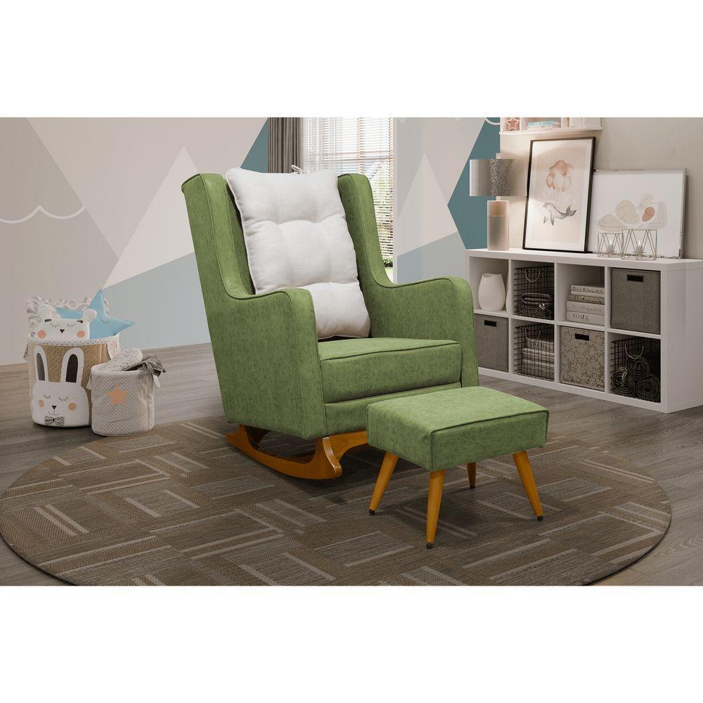 Poltrona De Amamentação Balanço Diana Com Puff Boucle Verde - 4