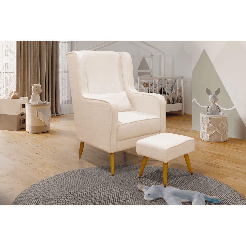 Poltrona De Amamentação Pé Palito Eduarda Com Puff Veludo Bege - 2
