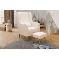 Poltrona De Amamentação Pé Palito Eduarda Com Puff Veludo Bege - 2