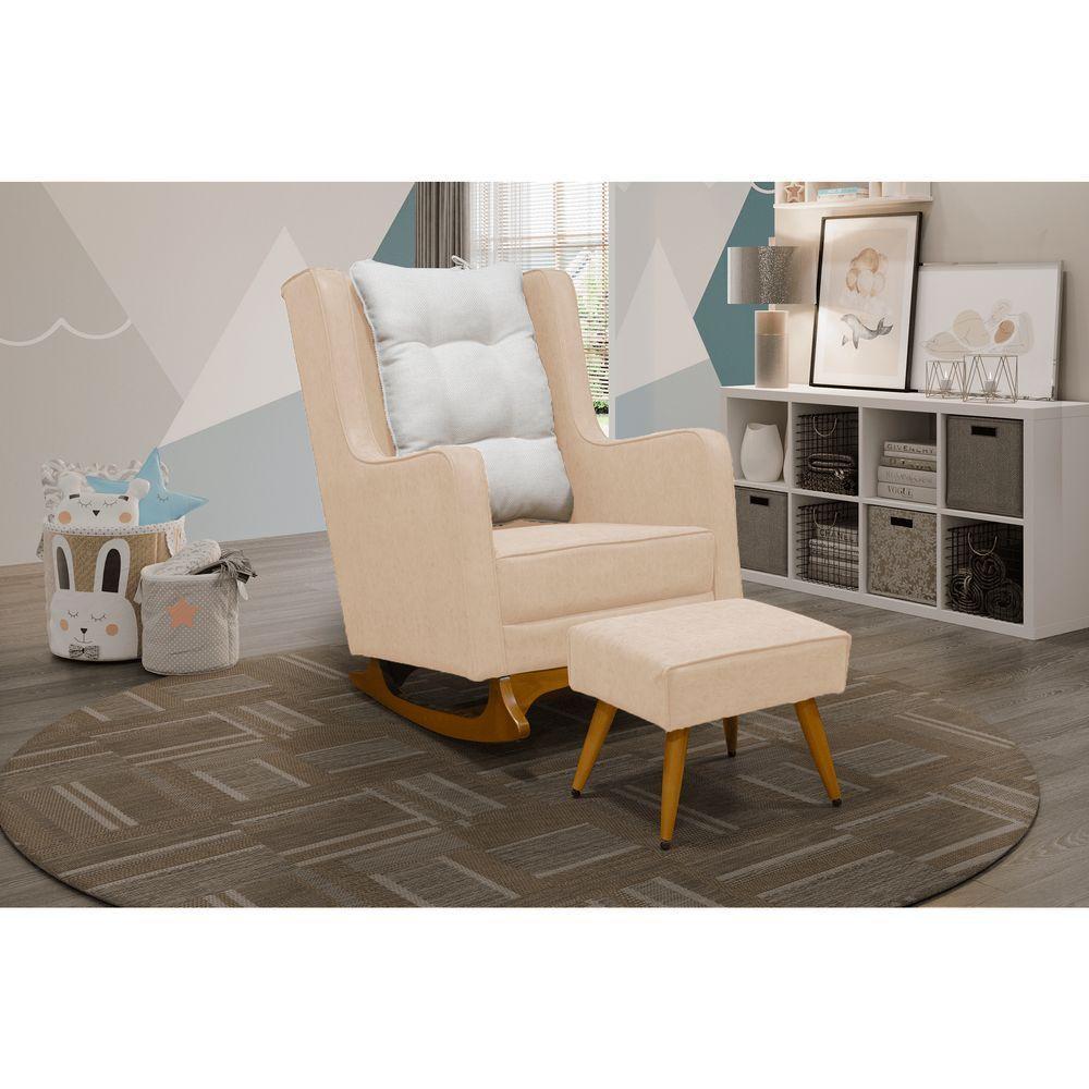 Poltrona De Amamentação Balanço Diana Com Puff Veludo Bege - 4