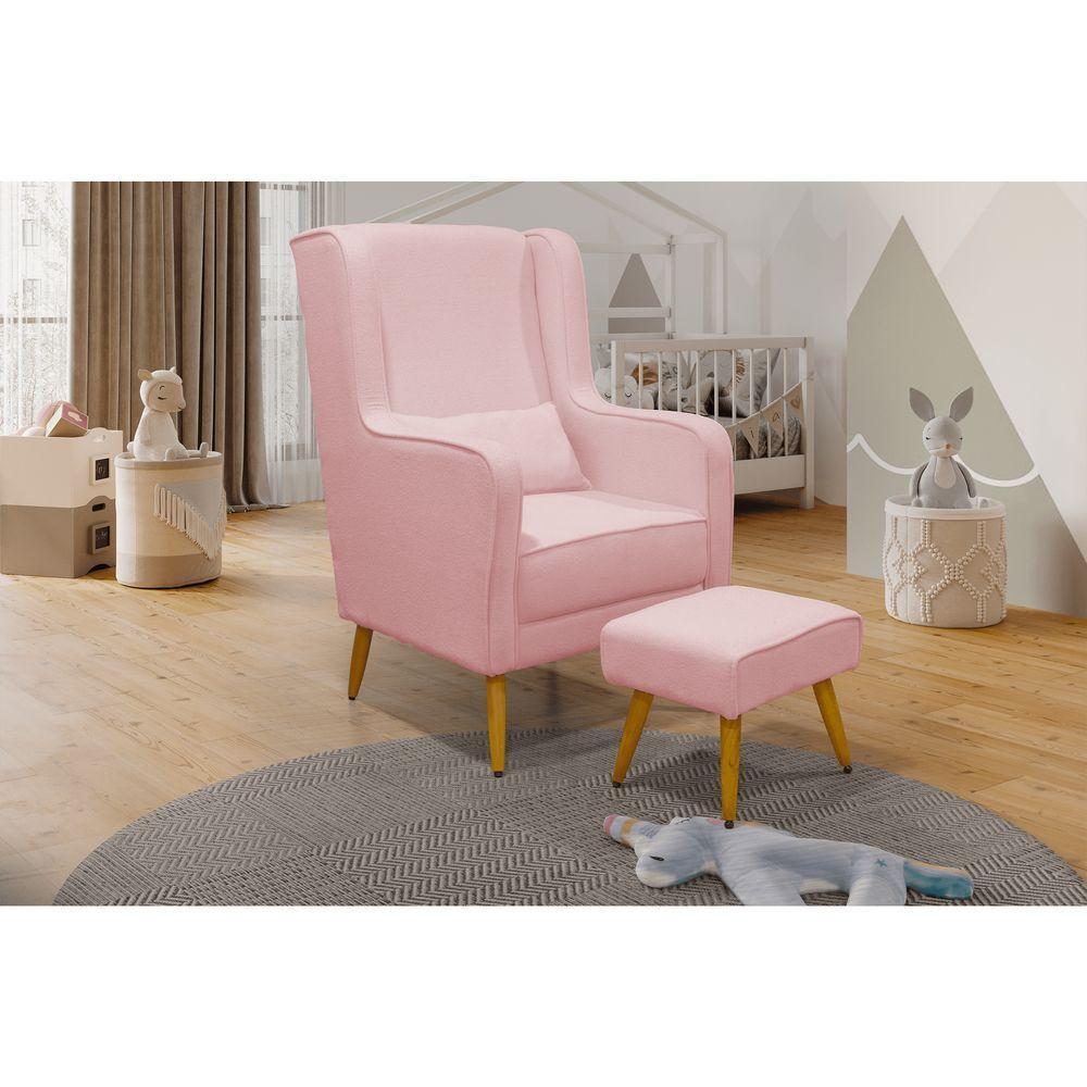 Poltrona De Amamentação Pé Palito Eduarda Com Puff Linho Rose - 5