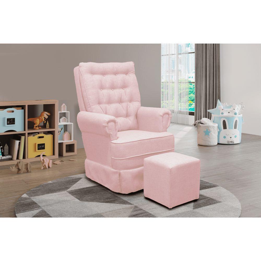 Poltrona De Amamentação Balanço Ellen Com Puff Veludo Velvet Rose - 4