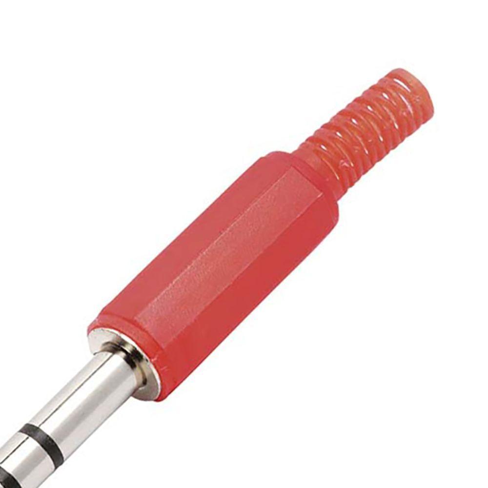 Plug P10 Stereo Metal Com Corpo Plastico Vermelho - 3