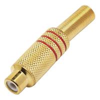 Plug Especial Jack Rca Femea Metalico Gold Vermelho Com Mola - 1