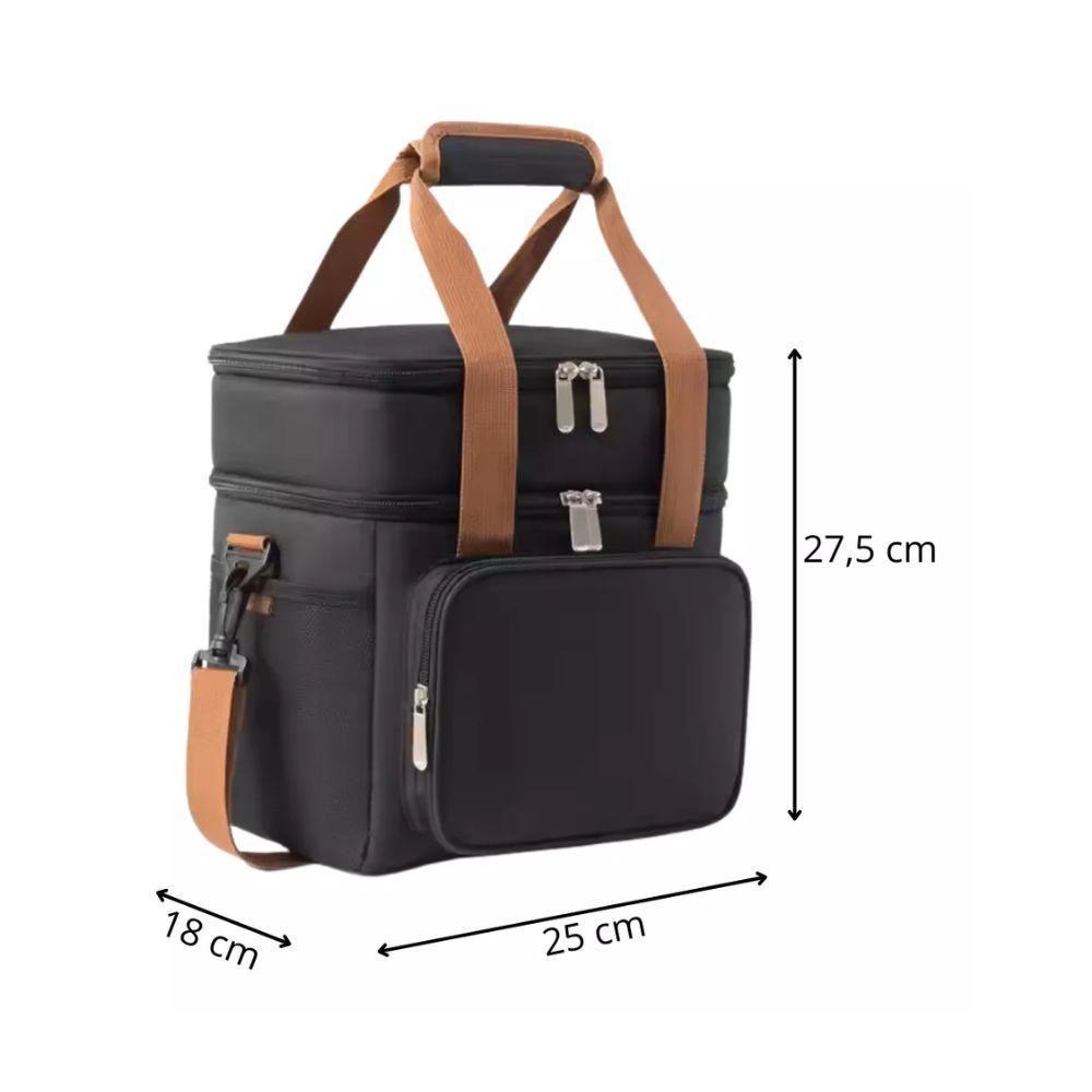 Bolsa Termica Marmita Lancheira Multiuso Alça Trabalho Passeio Academia Dois Compartimentos Preto - 5